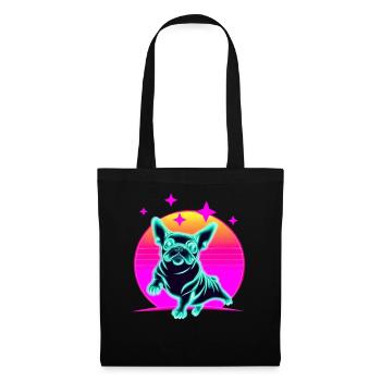 Französiche Bulldogge Synthwave Frenchie - Stoffbeutel - Schwarz - Vorne