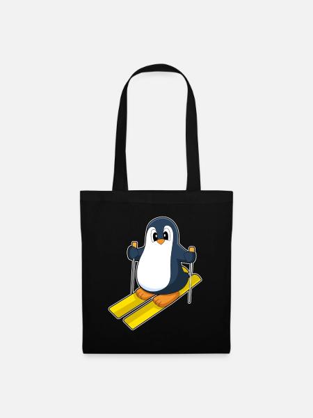 Pinguin Skifahrer Ski Wintersport - Stoffbeutel - Schwarz