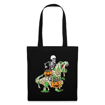 Skeleton Dinosaur Pumpkin Lazy Creepy Halloween - Tote Bag - black - Front