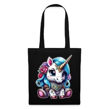 Cute unicorn with flowers - Tote Bag - black - Front
