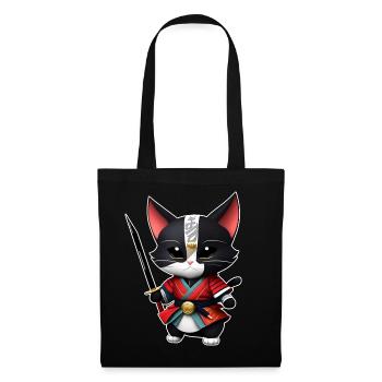 Niedliche Samurai Katze mit Katana Schwert - Stoffbeutel - Schwarz - Vorne