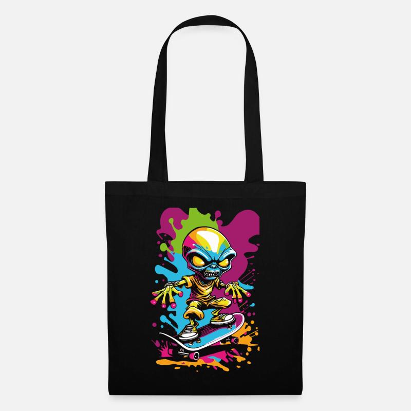 Alien auf Skateboard bunte Illustration - Stoffbeutel - Schwarz