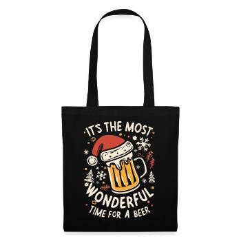 Nikolausmütze Weihnachtsmann- Bierliebhaber Spruch - Stoffbeutel - Schwarz - Vorne