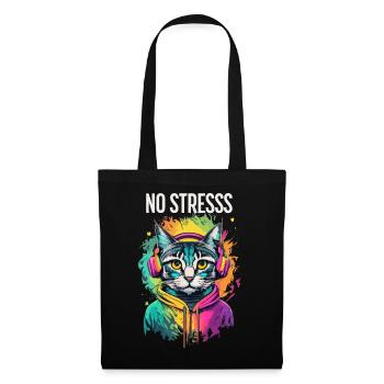Cat motif music lover saying NO STRESS - Tote Bag - black - Front