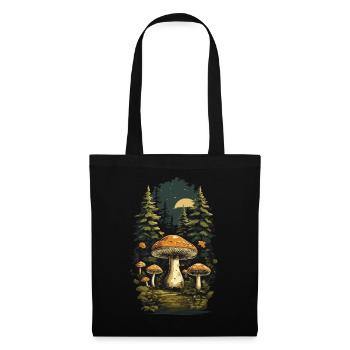 Porcini mushroom retro design collecting in the forest nature mushrooms - Tote Bag - black - Front
