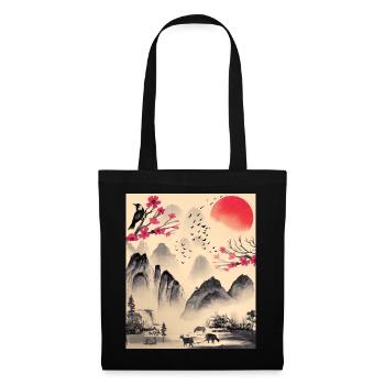 Japan Vintage Ästhetik japanische Landschaft - Stoffbeutel - Schwarz - Vorne