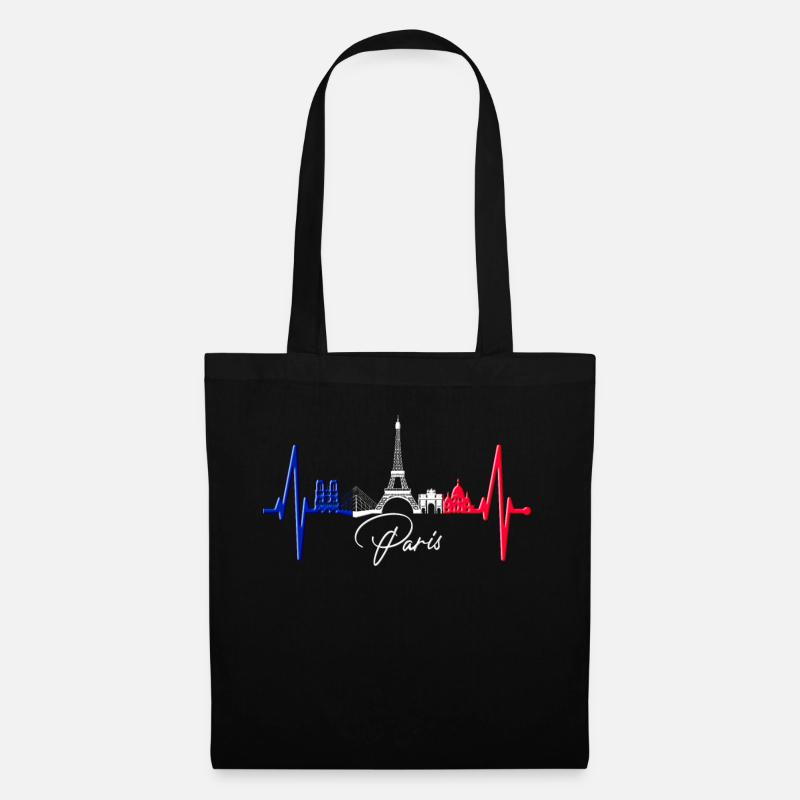 Paris Skyline Herzschlag Eiffelturm Frankreich - Stoffbeutel - Schwarz