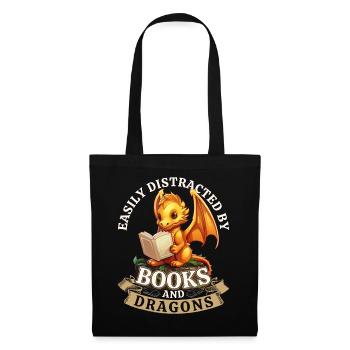 Easily Distracted By Books And Dragons: Drachen - Stoffbeutel - Schwarz - Vorne
