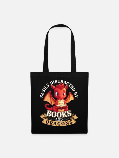 Easily Distracted By Books And Dragons: Drachen - Stoffbeutel - Schwarz