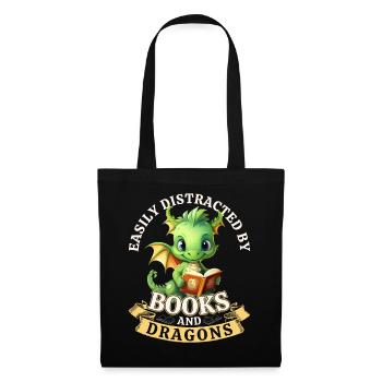 Easily Distracted By Books And Dragons: Dragons - Tote Bag - black - Front