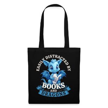 Easily Distracted By Books And Dragons: Drachen - Stoffbeutel - Schwarz - Vorne