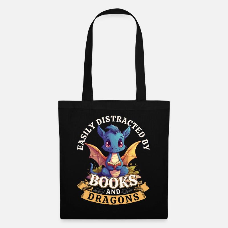 Easily Distracted By Books And Dragons: Drachen - Stoffbeutel - Schwarz