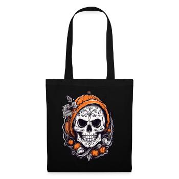 Crâne de citrouille Halloween Octobre Fun - Sac en tissu - noir - Devant