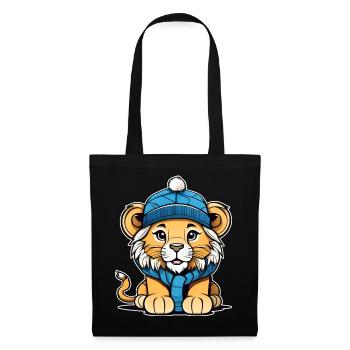 Cute lion cub with winter hat - Tote Bag - black - Front