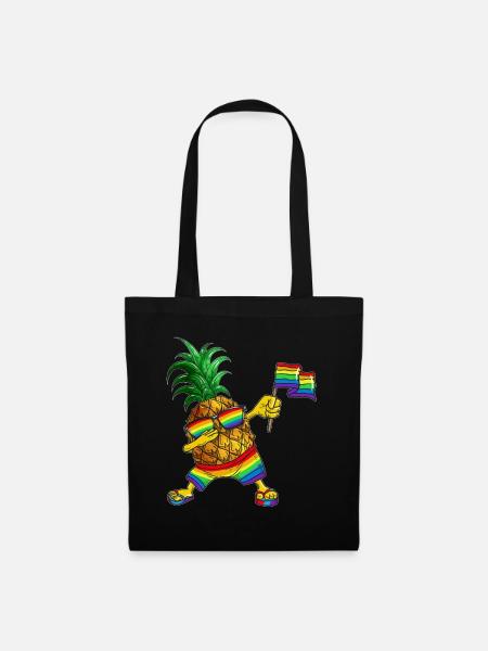 Ananas trägt Fahne Brille Kleidung Regenbogenfarbe - Stoffbeutel - Schwarz