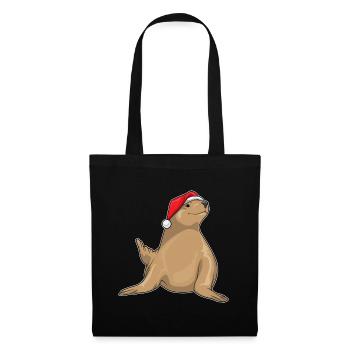 Seehund Weihnachten Weihnachtsmütze - Stoffbeutel - Schwarz - Vorne