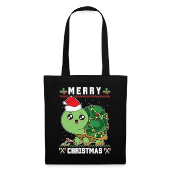 Joyeux Noël Père Noël Tortue Laid Noël - Sac en tissu - noir - Devant