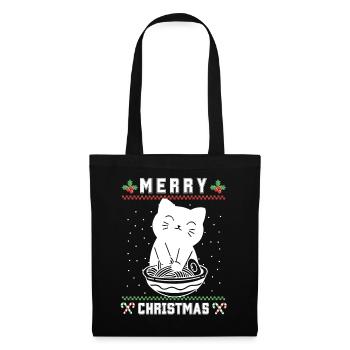 Süße Kawaii Anime Katze mit Ramen Ugly Christmas - Stoffbeutel - Schwarz - Vorne