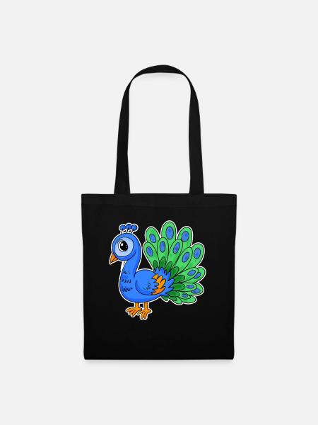 Pfau - Stoffbeutel - Schwarz