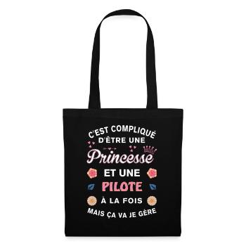 Cadeau Humoristique pilote Princesse - Sac en tissu - noir - Devant
