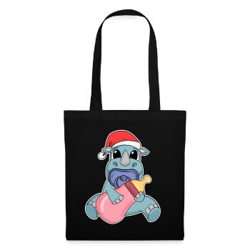 Rhinocéros Bébé Noël - Sac en tissu - noir - Devant