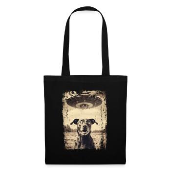 Lustiger Hund mit UFO Retro Vintage Alien - Stoffbeutel - Schwarz - Vorne