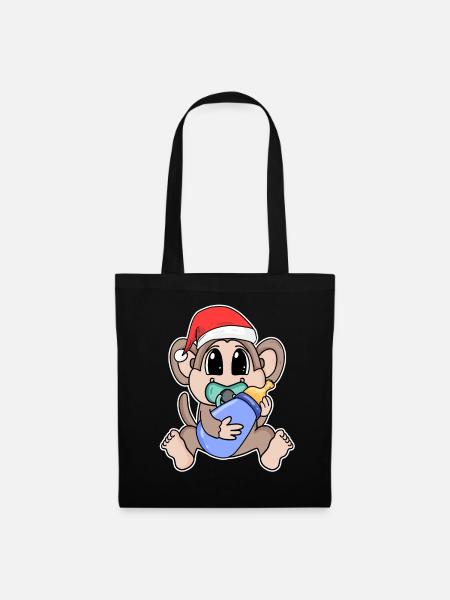 Affe Baby Weihnachten - Stoffbeutel - Schwarz