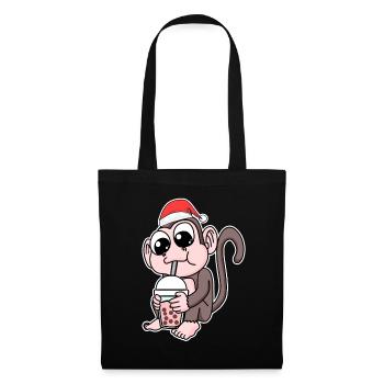 Affe Weihnachten Bubble Tea - Stoffbeutel - Schwarz - Vorne