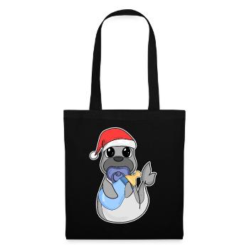 Bébé Lion de mer Noël - Sac en tissu - noir - Devant