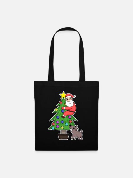 Weihnachtsmann auf dem Weihnachtsbaum - Stoffbeutel - Schwarz
