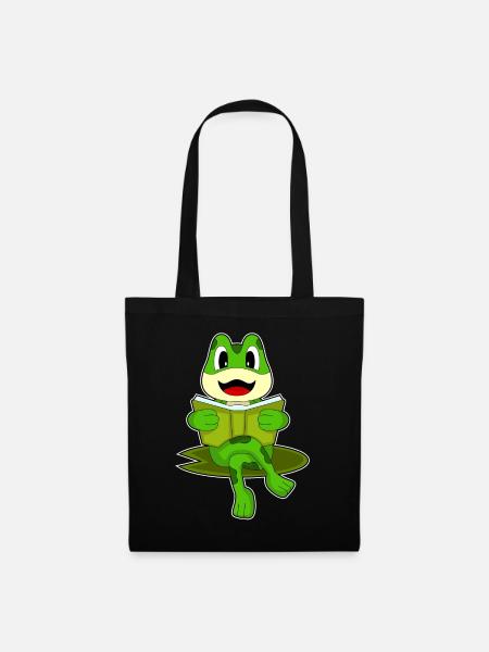 Frosch Nerd Buch - Stoffbeutel - Schwarz