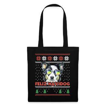Border Collie Chien Feliz Navidog Noël moche - Sac en tissu - noir - Devant