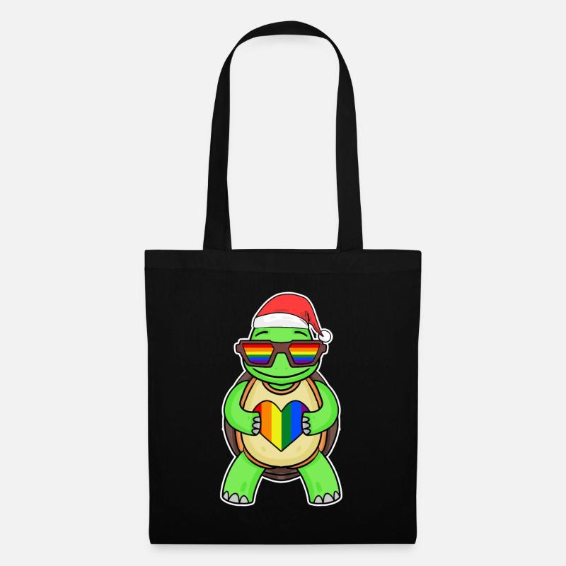 Schildkröte Regenbogen Weihnachten - Stoffbeutel - Schwarz