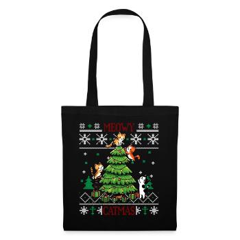 Meowy Catmas - Cat Pajamas PJ Ugly Funny Xmas - Tote Bag - black - Front