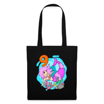 Fille - 9e anniversaire sirène - fille - Sac en tissu - noir - Devant