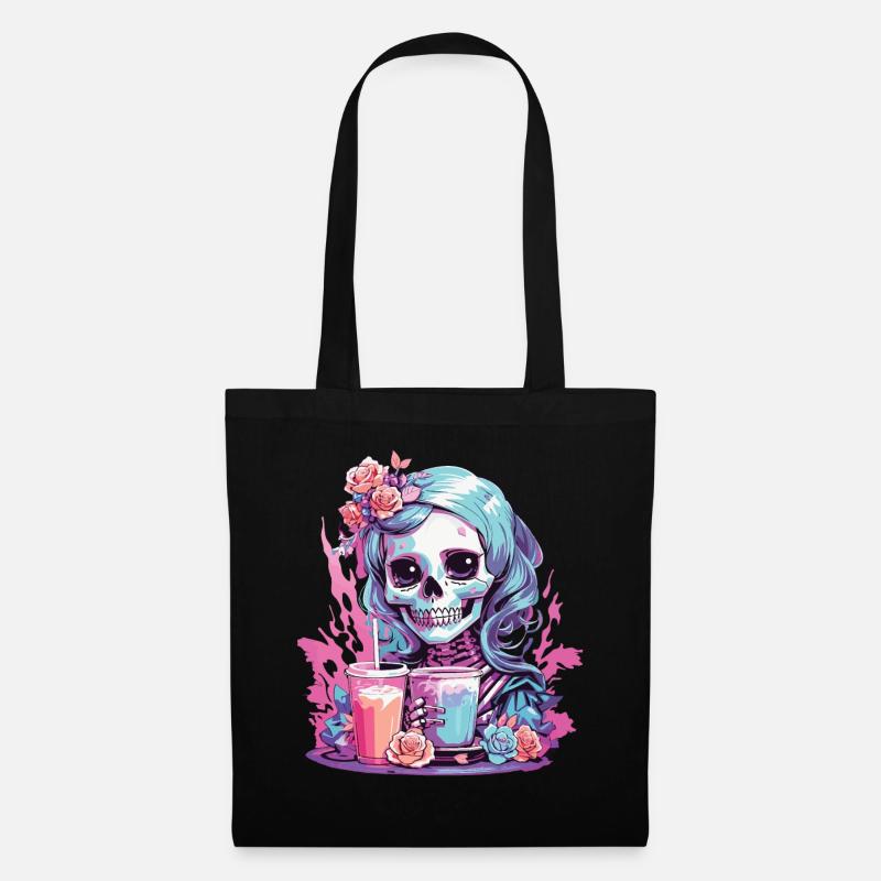 Kawaii Pastel Goth Skull Milkshake Design - Stoffbeutel - Schwarz