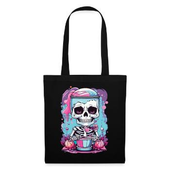 Kawaii Goth Pastel Skeleton Milkshake Design - Tote Bag - black - Front