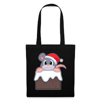 Maus Weihnachten Weihnachtsmütze - Stoffbeutel - Schwarz - Vorne