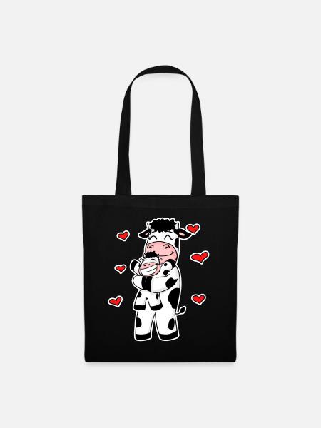 Famille de vaches - Vache avec bébé - Motif de vache - Sac en tissu - noir
