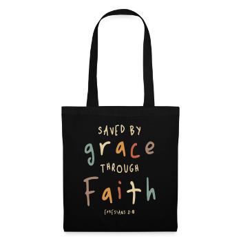 Saved by Grace Ephesians 2:8 Christian Quote - Tote Bag - black - Front