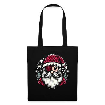 Weihnachtsmann Strickmuster mit Augenklappe - Stoffbeutel - Schwarz - Vorne