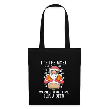 Weihnachtsmann Weihnachten Bier Spruch lustig - Stoffbeutel - Schwarz - Vorne