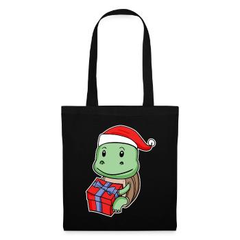 Tortue avec chapeau de Noël - Sac en tissu - noir - Devant