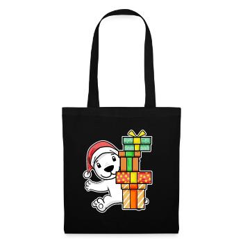 Ours polaire avec bonnet de Père Noël et cadeau de Noël - Sac en tissu - noir - Devant