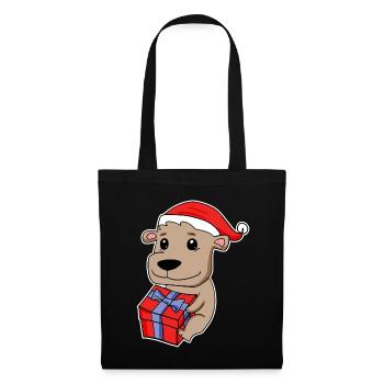 Ours avec chapeau de Père Noël - Noël - Sac en tissu - noir - Devant
