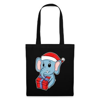 Éléphant avec chapeau de Noël - Sac en tissu - noir - Devant