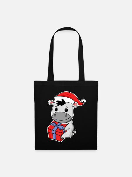 Âne avec bonnet de Père Noël - Noël - Sac en tissu - noir
