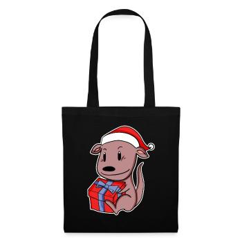 Kangourou avec bonnet de père Noël et cadeau de Noël - Sac en tissu - noir - Devant