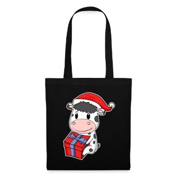 Vache avec chapeau de Noël Noël - Sac en tissu - noir - Devant