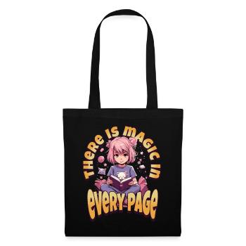 There is Magic in every Page - Kawaii Anime Girl - Stoffbeutel - Schwarz - Vorne